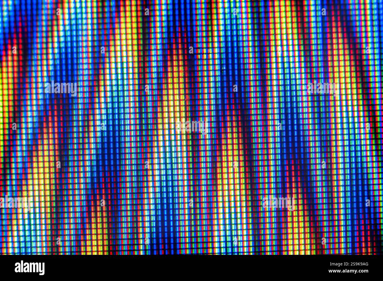 Gros plan de l'écran de télévision abstrait coloré, macro de pixels LCD Banque D'Images