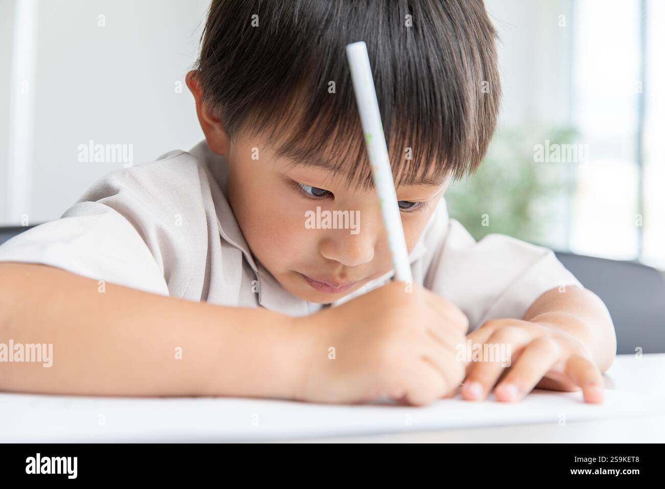 L'enfant se concentre sur l'étude Banque D'Images