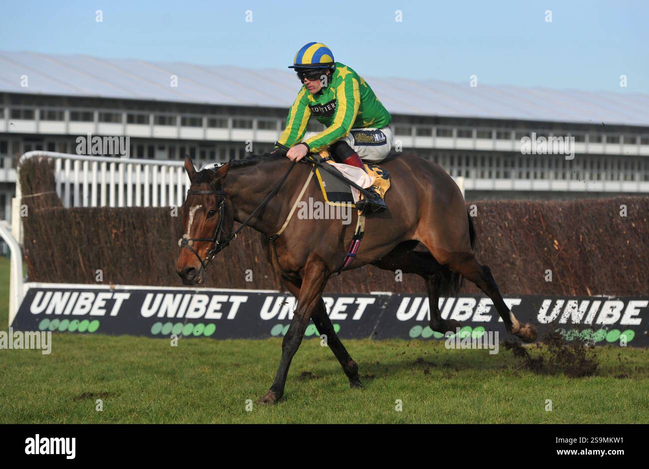 Courses hippiques à l'hippodrome de Cheltenham. Festival Trials Day, le dernier samedi de janvier. Course 3, 1,50 le Betfair Exchange handicap Chase déchiré Banque D'Images