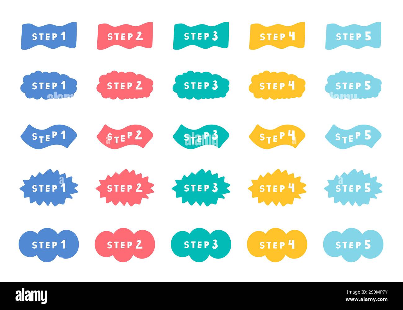 1 à 5 têtes de pas de doodle colorés Illustration de Vecteur