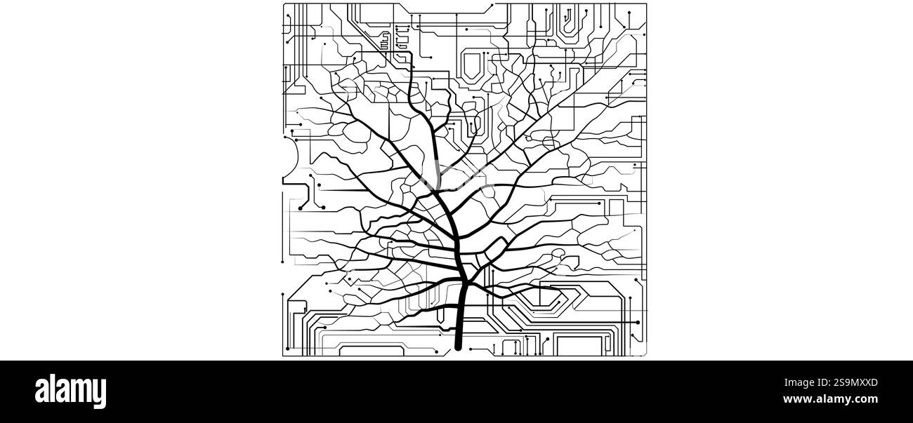 Relier la nature et la technologie par le biais de circuits et d'arbres Illustration de Vecteur
