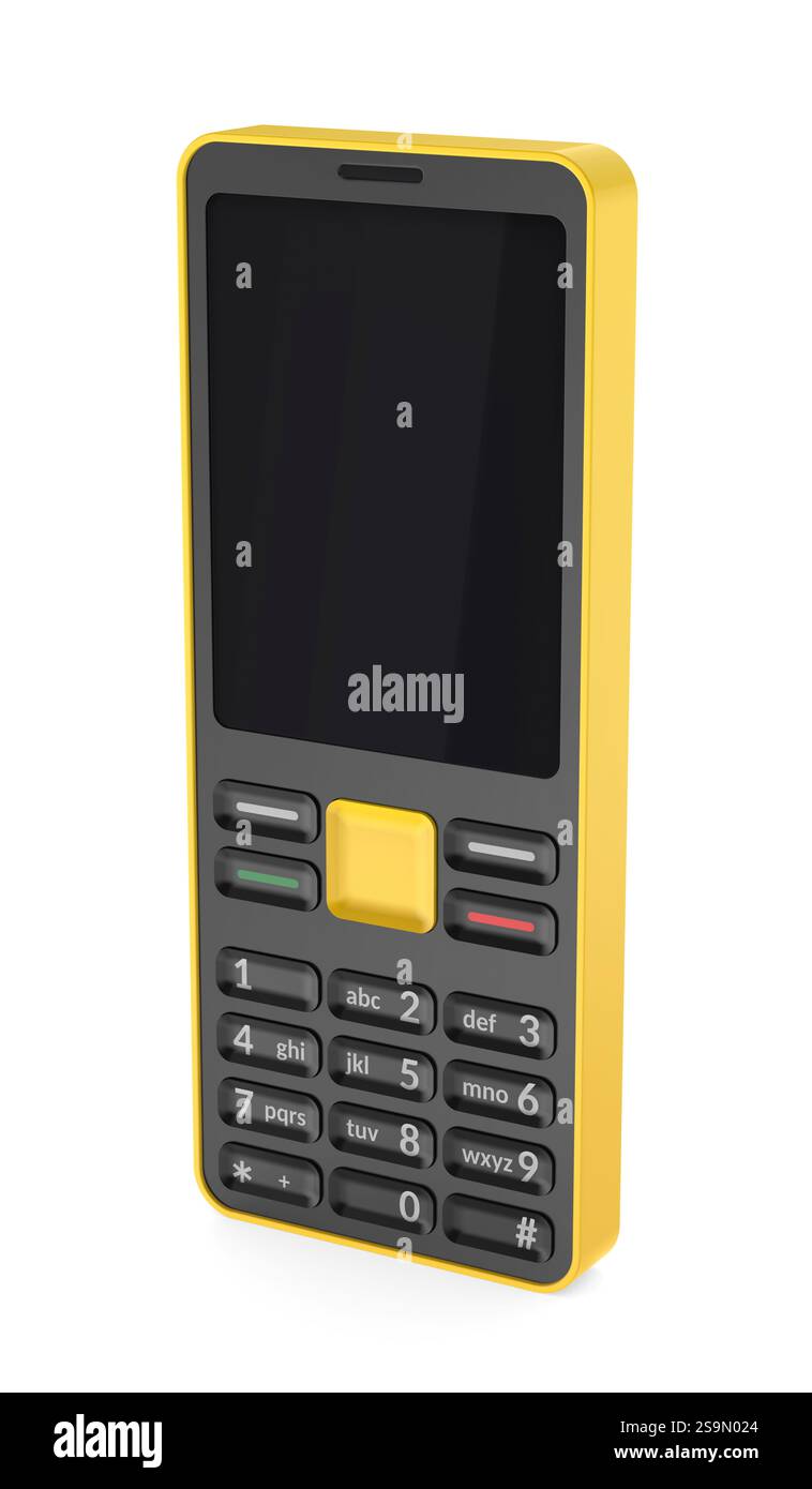 Téléphone portable avec écran vide isolé sur fond blanc Banque D'Images