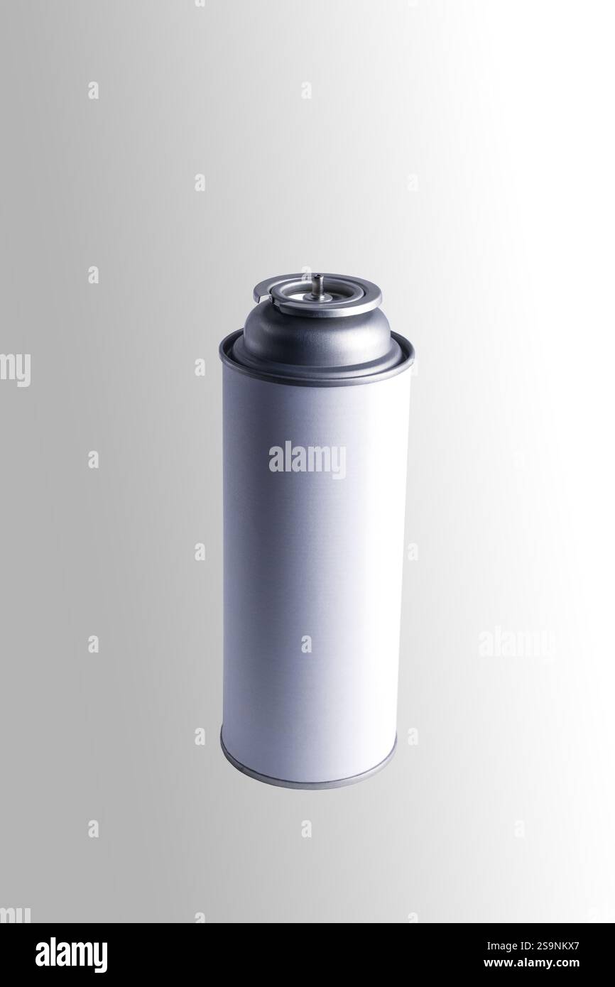 Brûleur à gaz sur canette. Gros plan. Isolé sur un fond gris. Banque D'Images