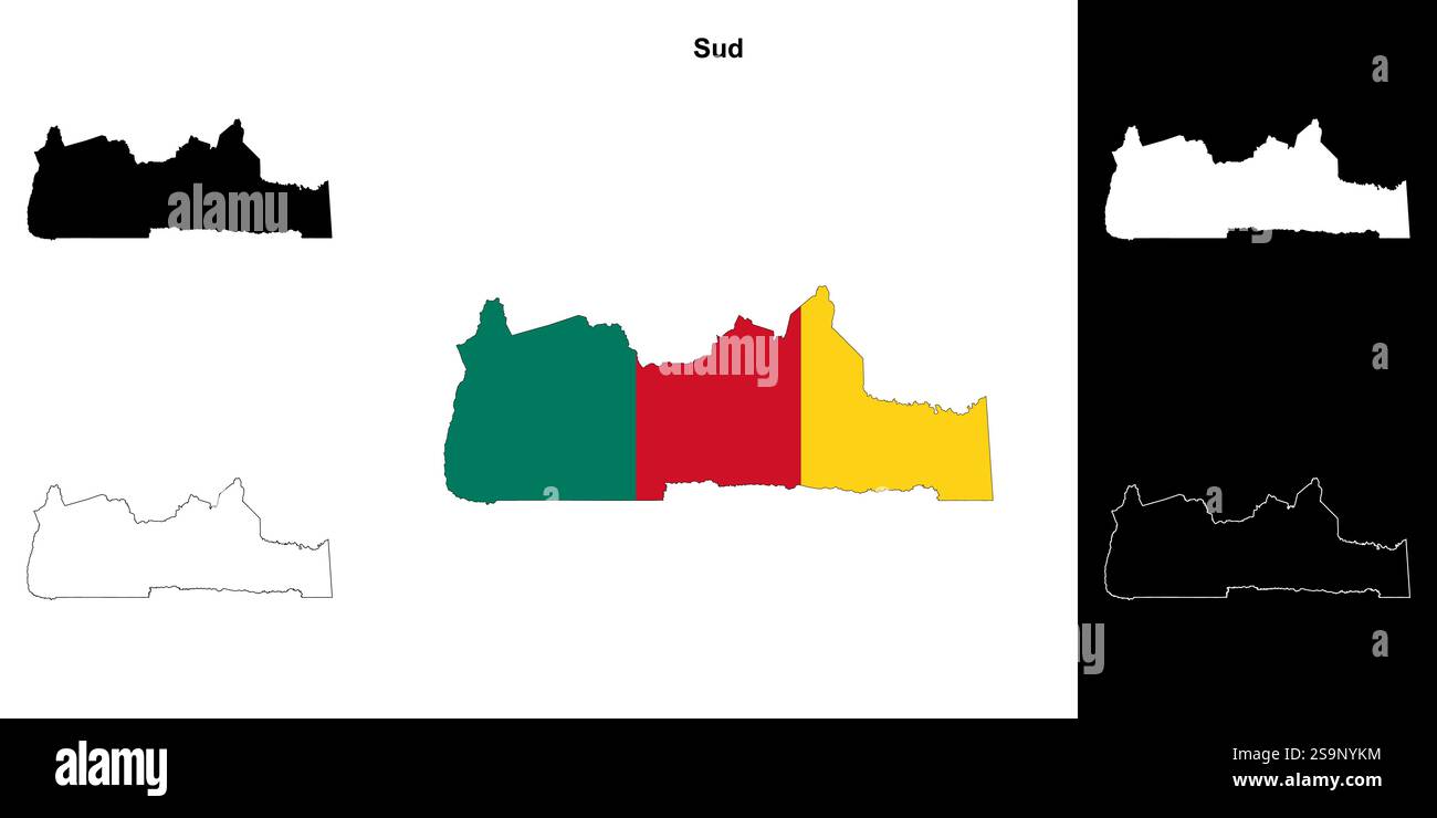 Ensemble de cartes de contour de la région Sud Illustration de Vecteur