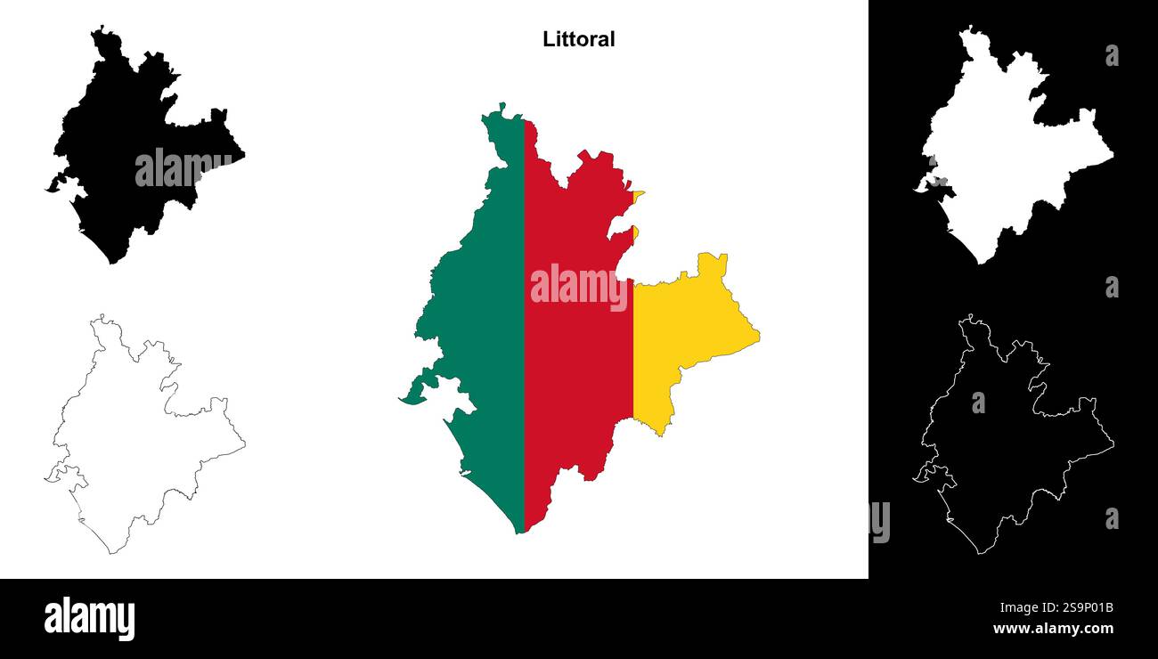 Ensemble de cartes de contour de la région littorale Illustration de Vecteur