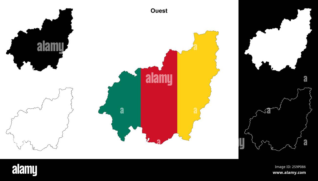 Ensemble de cartes de contour de la région Ouest Illustration de Vecteur