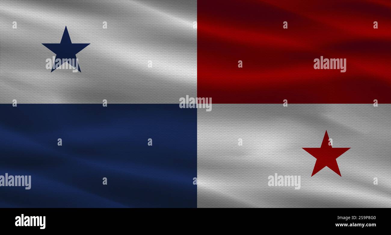 Drapeau panaméen avec une texture de tissu ondulant. Gros plan du drapeau du Panama avec texture de tissu Banque D'Images