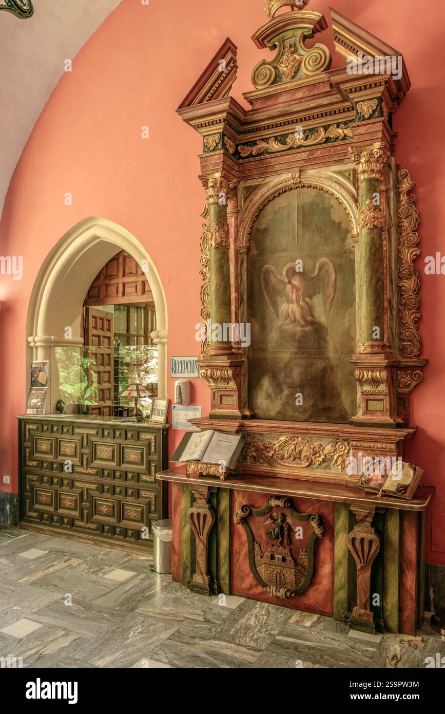 Réception Hôtel Hospedería (Hotel-Hostel) Monastère de Guadalupe dans la ville de Guadalupe, province de Caceres, communauté autonome d'Espagne, Europe Banque D'Images