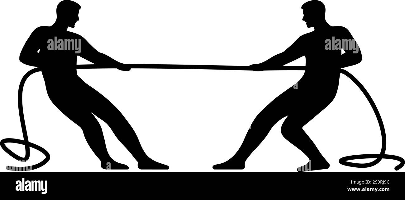 Silhouette de deux hommes jouant au remorqueur de guerre, tirant la corde, concept de compétition. illustration vectorielle Illustration de Vecteur