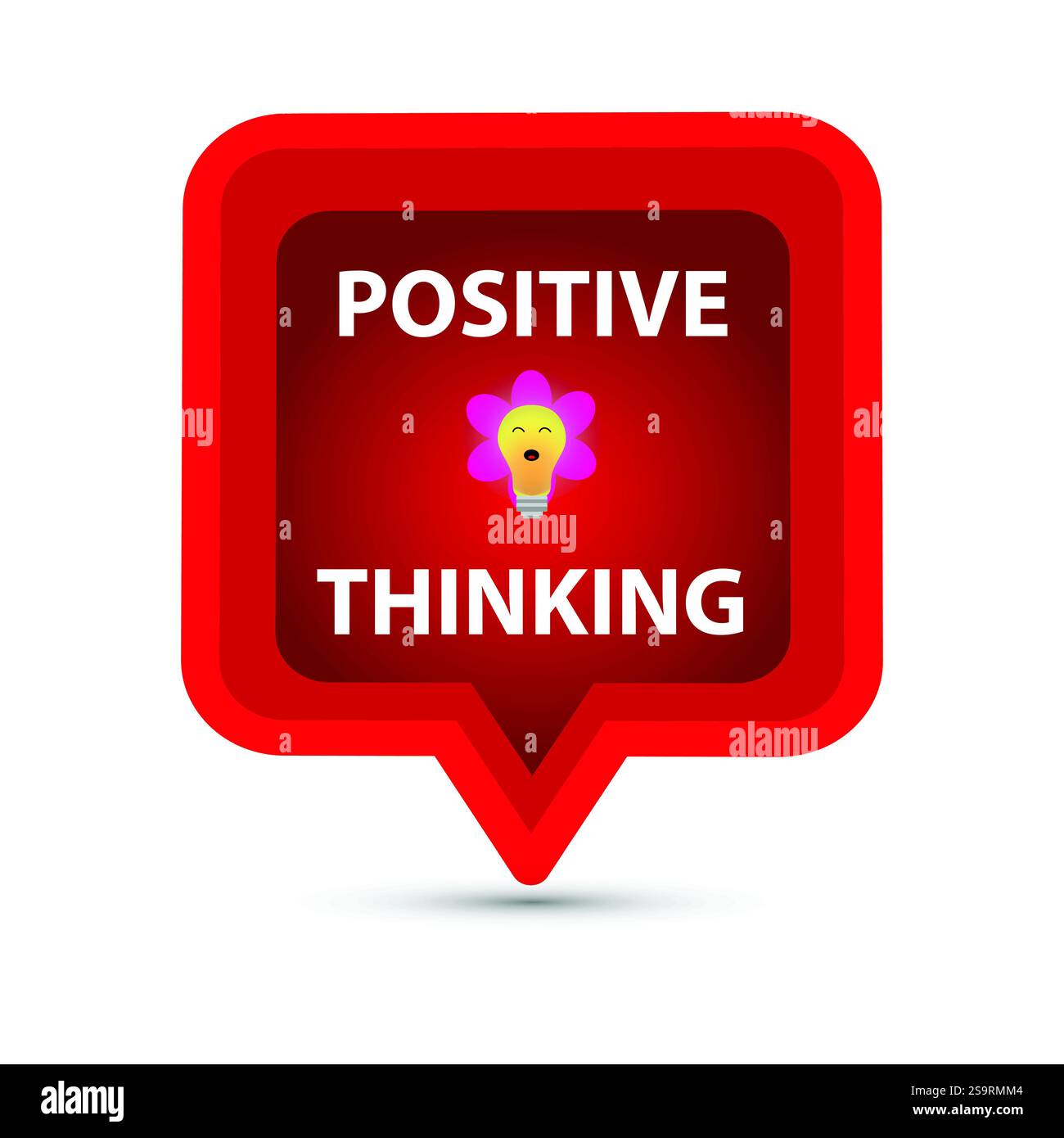 Bulle de parole rouge avec une ampoule et le message pensée positive Illustration de Vecteur