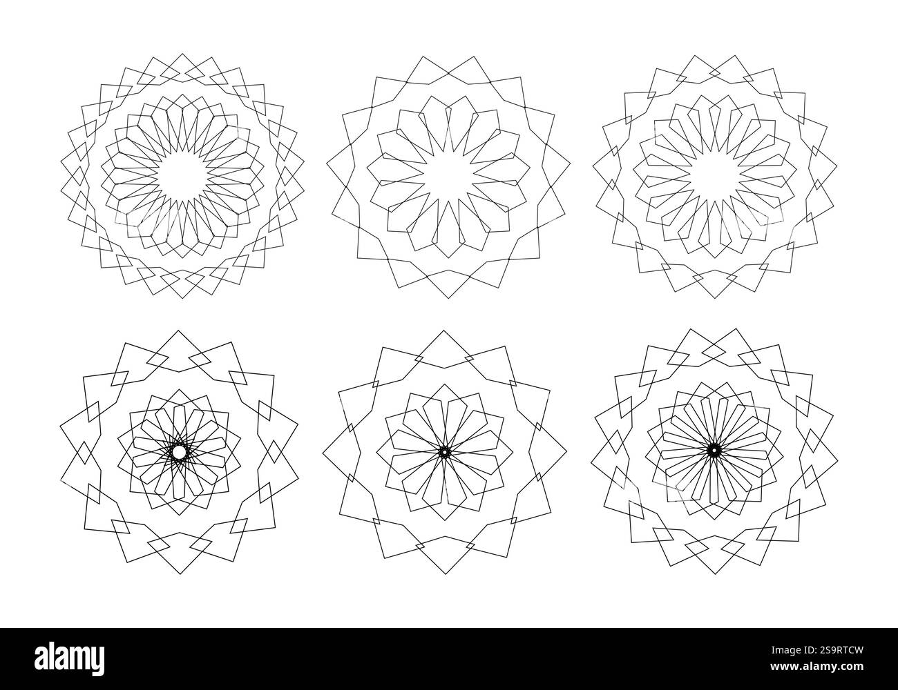 Définir le Mandala de fleur géométrique dans le style arabe. Géométrie sacrée. Concept d'entreprise de logo pour les produits de luxe, hôtels, boutiques, bijoux, signe oriental Illustration de Vecteur