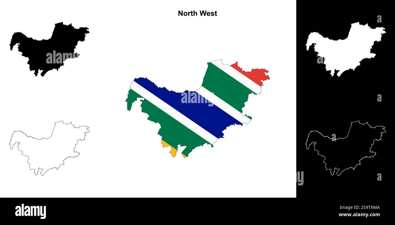 Ensemble de cartes du contour de la province du Nord-Ouest Illustration de Vecteur