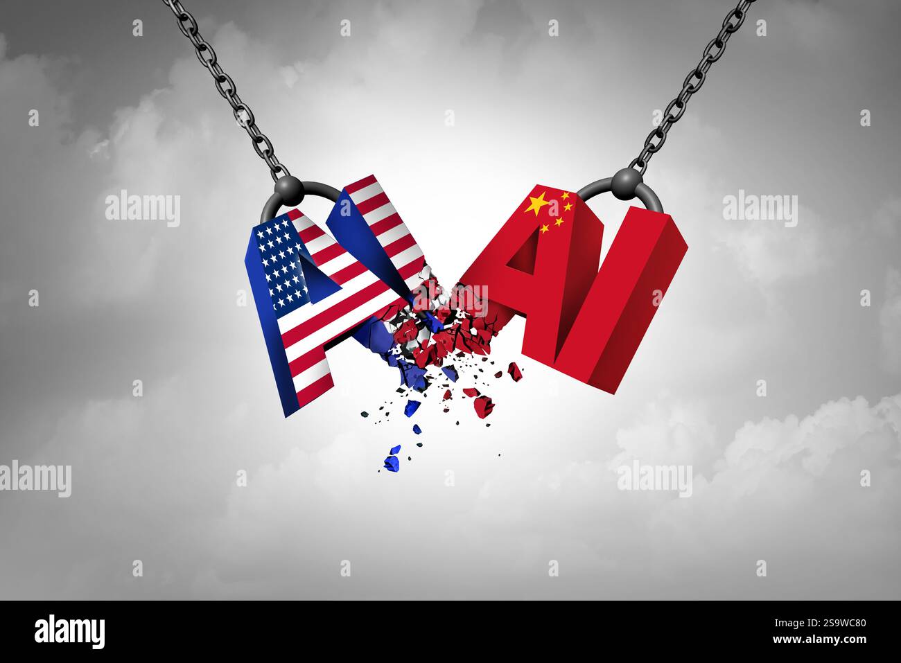 AI US China Technology War en tant que compétition technologique chinoise et américaine pour la domination technologique et l'intelligence artificielle guerre commerciale ou nationa Banque D'Images
