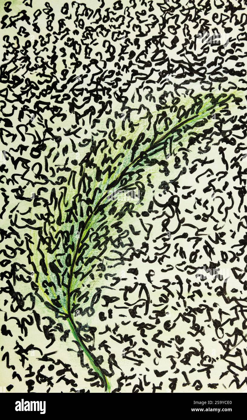 Retrouvez le congé, l'écriture asémique. La technique de tamponnage près des bords donne un effet de flou dû à la rugosité de surface modifiée du papier. Banque D'Images Retrouvez le congé, l'écriture asémique. La technique de tamponnage près des bords donne un effet de flou dû à la rugosité de surface modifiée du papier. Banque D'Images