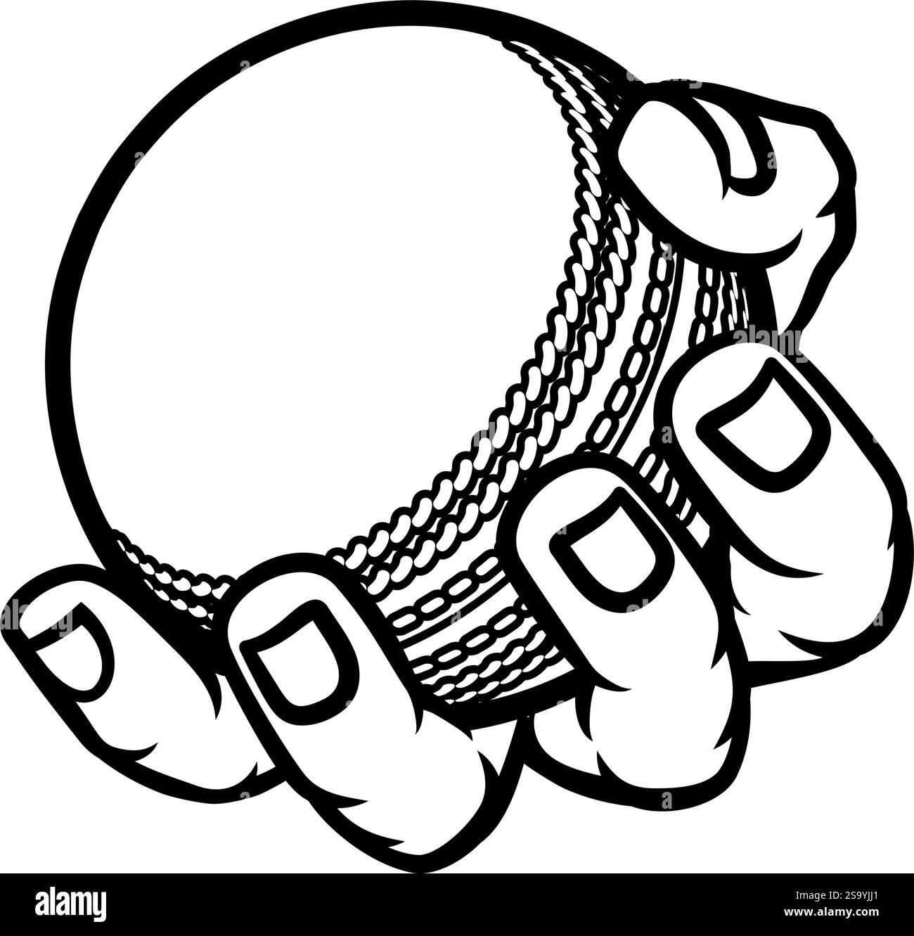 Poing de mascotte tenant une balle de cricket Illustration de Vecteur