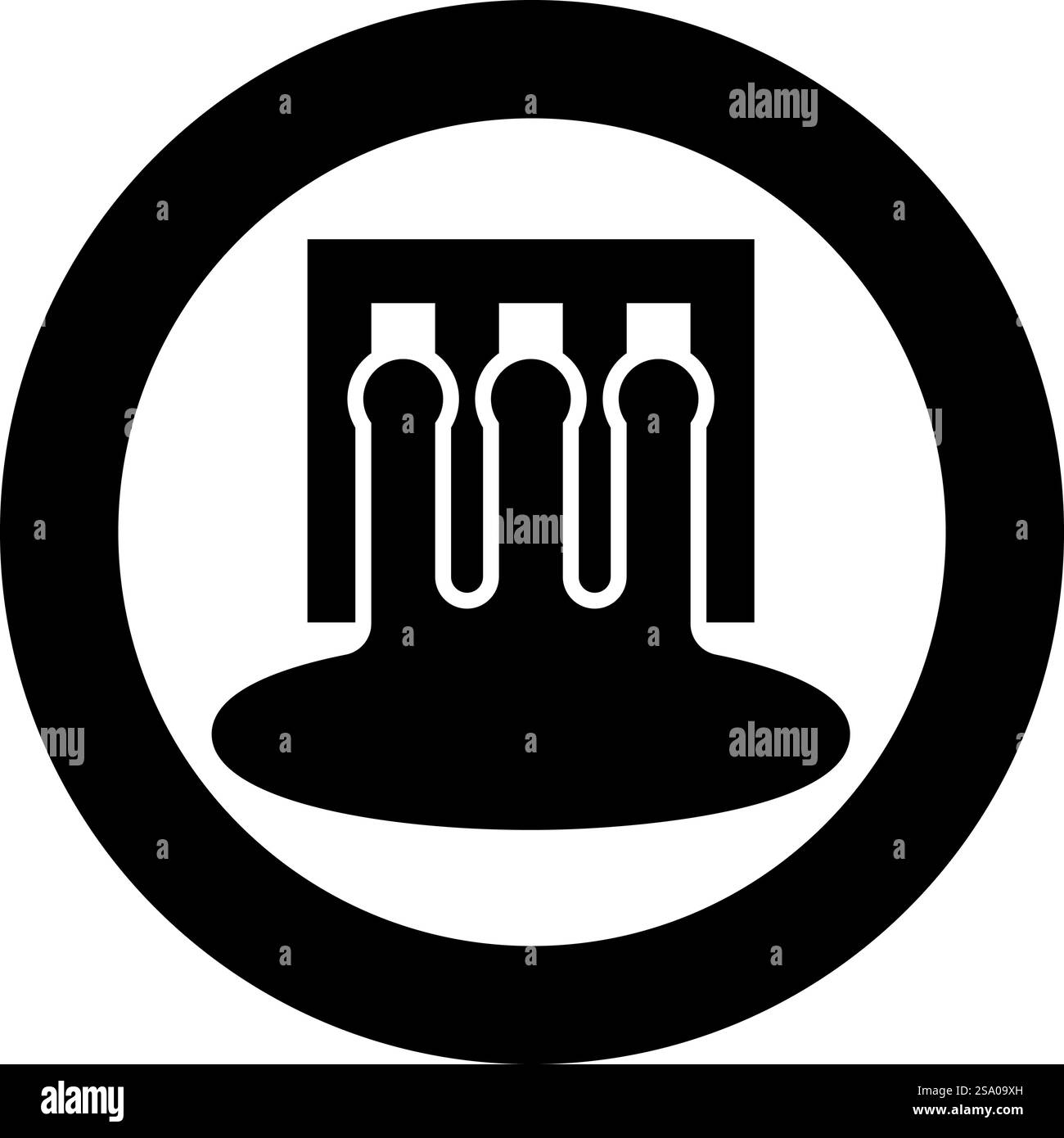 Hydro dam hydroélectrique centrale hydroélectrique de l'eau technologie de l'énergie hydroélectrique centrale icône de centrale dans le cercle rond noir illustration vectorielle image de contour solide style simple. Hydro dam hydroélectrique centrale hydroélectrique de l'eau technologie de l'énergie hydroélectrique centrale icône de centrale électrique dans le cercle rond noir illustration vectorielle image plein style de contour Illustration de Vecteur