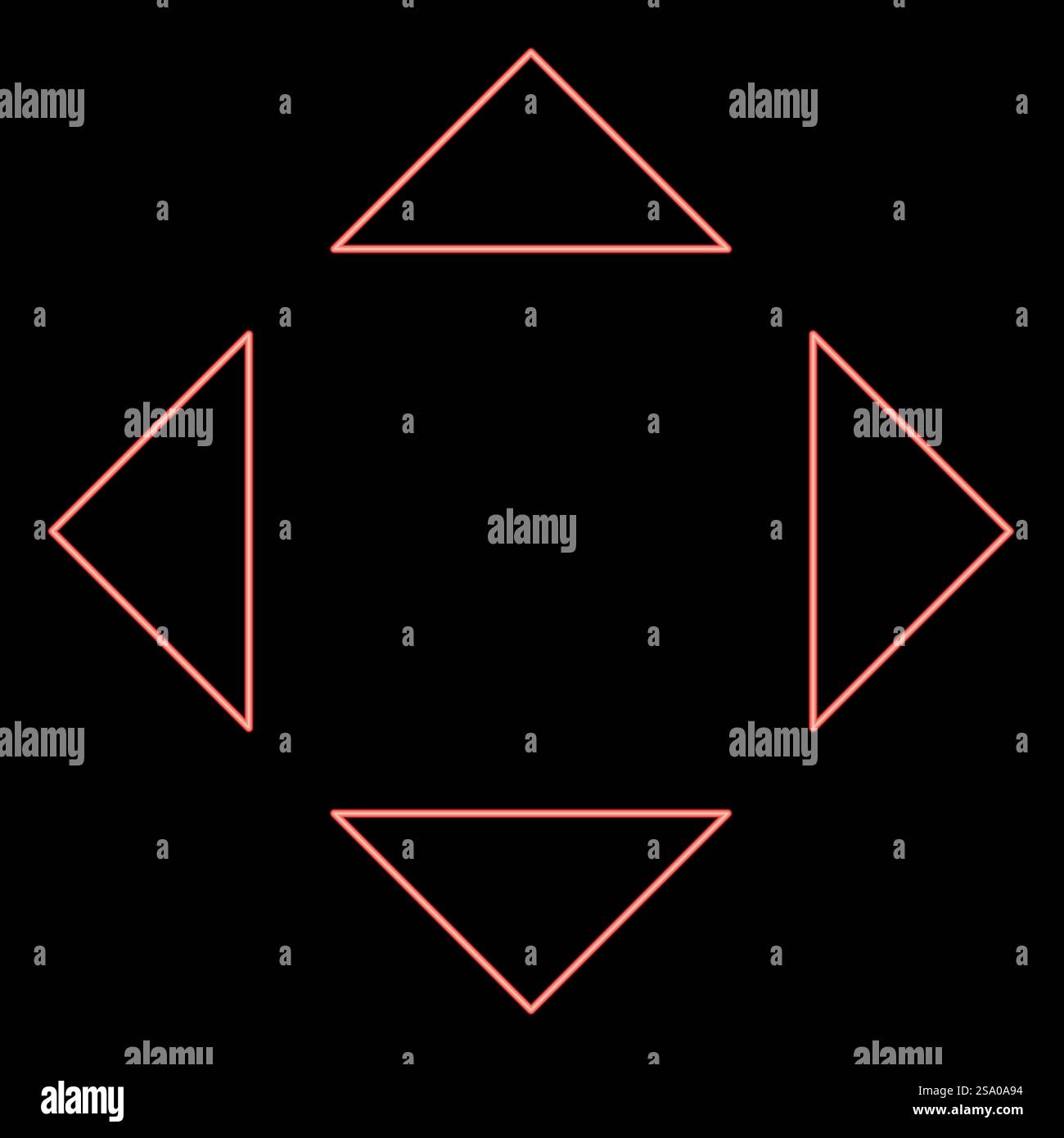 Néon quatre flèches pointant à partir de l'emplacement du symbole central illustration vectorielle de couleur rouge image plat style lumière. Néon quatre flèches pointant à partir de l'emplacement du symbole de couleur rouge illustration vectorielle image style plat Illustration de Vecteur