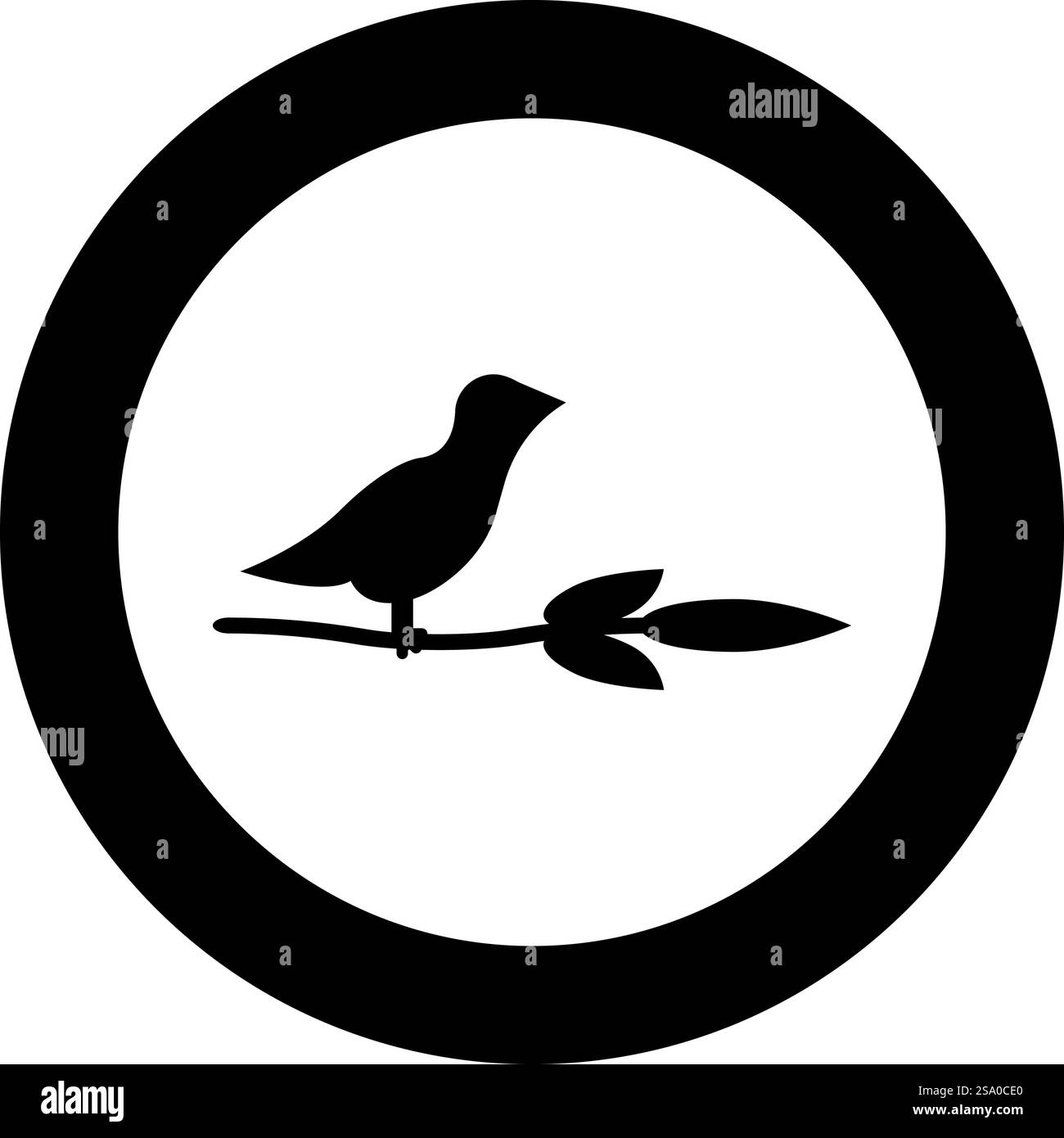 Oiseau sur la branche avec des feuilles silhouette ressort concept icône en cercle rond noir illustration vectorielle image plein contour style simple. Oiseau sur la branche avec des feuilles silhouette icône de concept de ressort dans le cercle rond noir illustration vectorielle image plein contour style Illustration de Vecteur