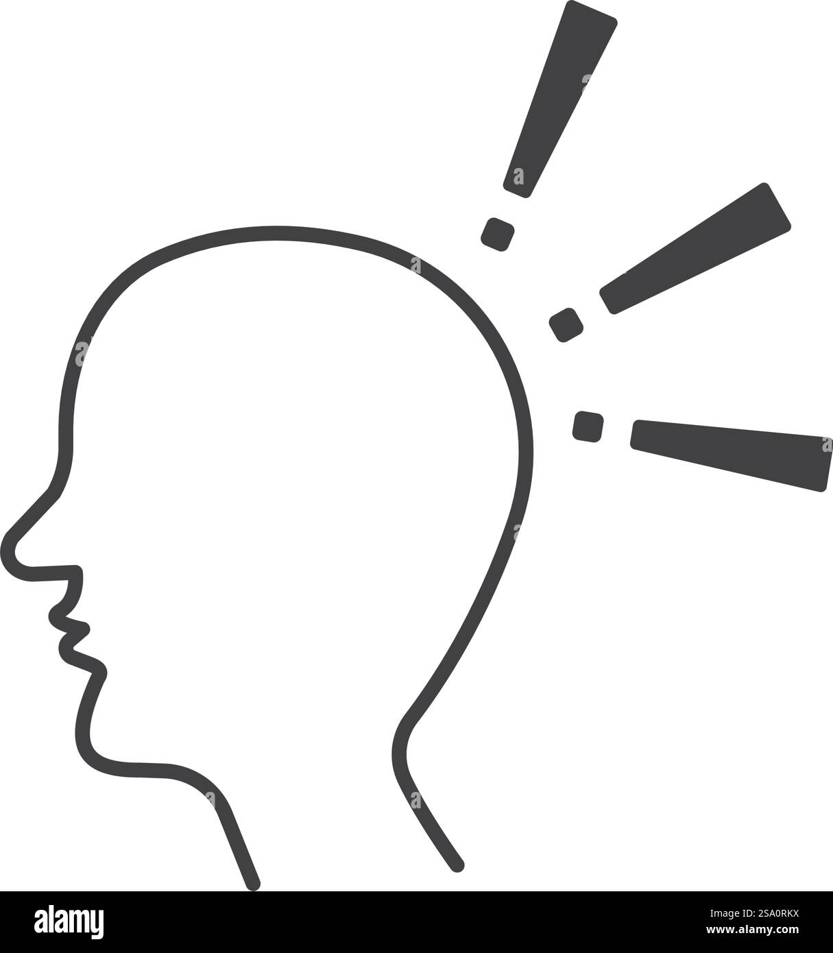 Tête de profil, trois points d'exclamation au-dessus. Illustration de Vecteur