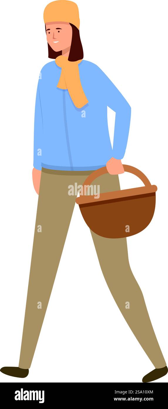 Vecteur de dessin animé d'icône de cueilleur de champignons marchant. Assaisonnez la nourriture forestière. Art sourire drôle automne. Vecteur de dessin animé d'icône de cueilleur de champignons marchant. Assaisonnez la nourriture forestière Illustration de Vecteur