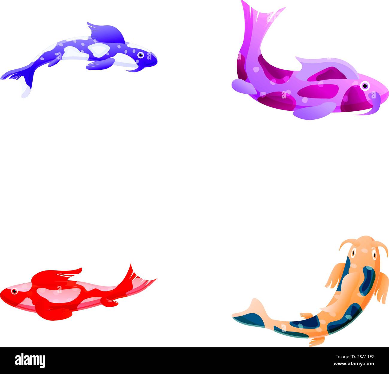 Les icônes de poisson de Koi définissent le vecteur de dessin animé. Carpe japonaise colorée. Poisson décoratif. Les icônes de poisson de Koi définissent le vecteur de dessin animé. Carpe japonaise colorée Illustration de Vecteur
