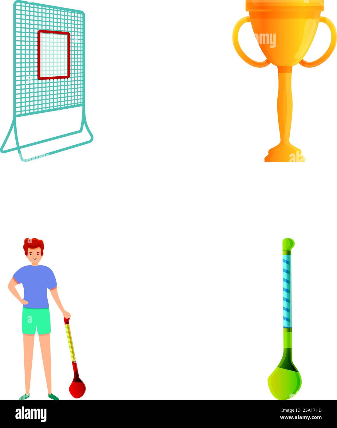 Les icônes de hurling définissent le vecteur de dessin animé. Joueur dans le casque et l'équipement de hurling. Irlande sport traditionnel. Les icônes de hurling définissent le vecteur de dessin animé. Joueur dans le casque et l'équipement de hurling Illustration de Vecteur