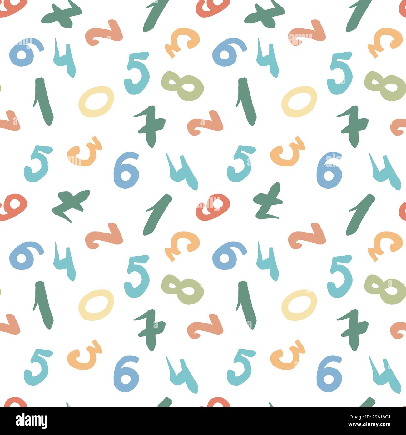 Un motif sans couture pastel amusant avec des chiffres. Numéros multicolores dans un style griffon. illustration pour la conception de tissu, vêtements d'enfants, accessoires Banque D'Images