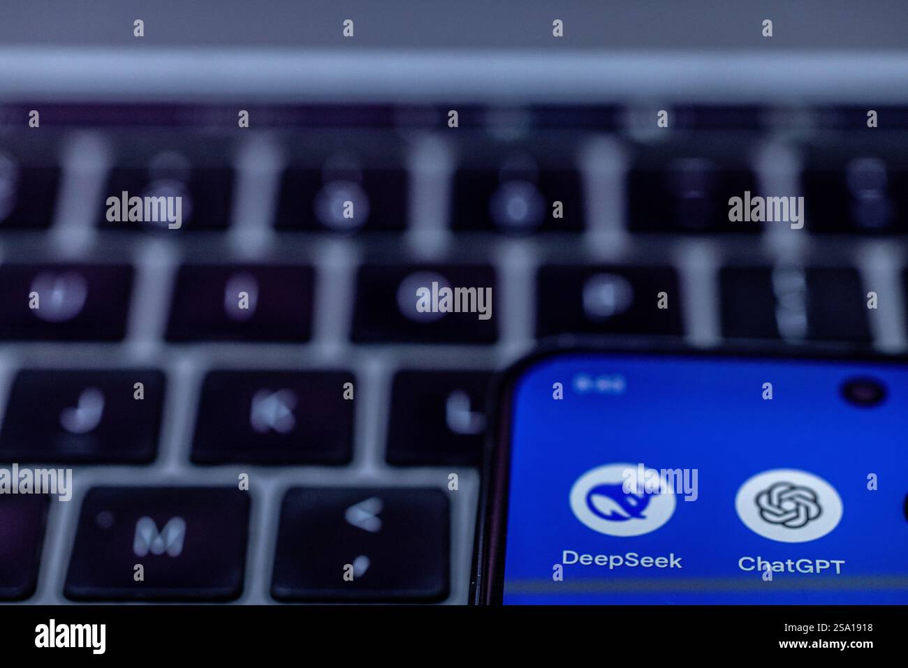 Londres, Royaume-Uni. 28 janvier 2025. Application DeepSeek sur un smartphone. Le succès du nouveau chatbot chinois d’intelligence artificielle DeepSeek provoque le plongeon des actions technologiques dans le monde entier. Le nouveau chatbot menace d’égaler les performances des principaux concurrents mondiaux à moindre coût. Crédit : horst friedrichs/Alamy Live News Banque D'Images