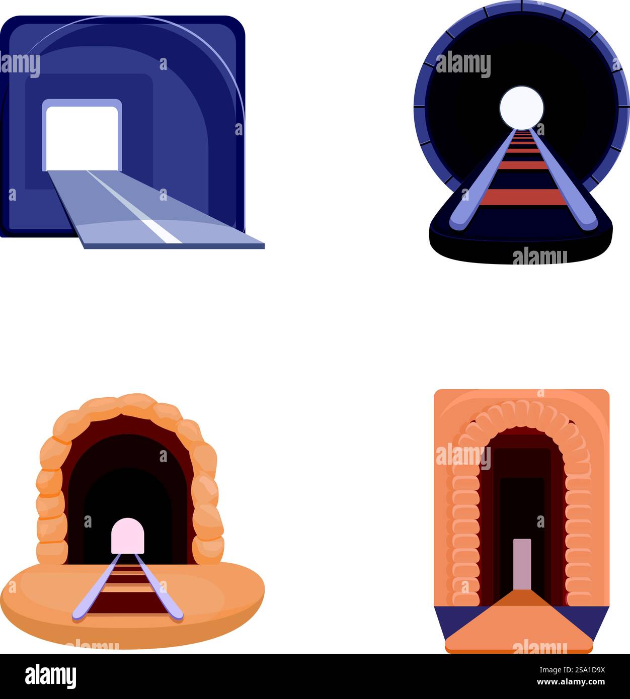 Les icônes de tunnel définissent le vecteur de dessin animé. Intérieur du tunnel piétonnier. Concept d'infrastructure. Les icônes de tunnel définissent le vecteur de dessin animé. Intérieur du tunnel piétonnier Illustration de Vecteur