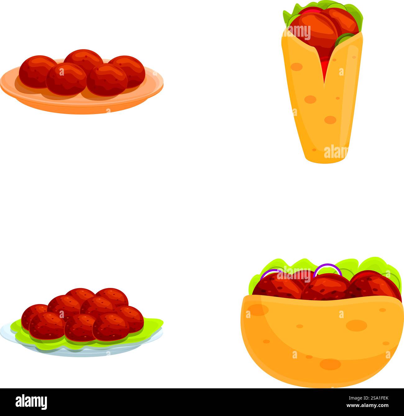 Les icônes de falafel définissent le vecteur de dessin animé. Falafel frais plein de viande et de légumes frais. Cuisine juive et arabe. Les icônes de falafel définissent le vecteur de dessin animé. Falafel frais plein de viande et de légumes frais Illustration de Vecteur