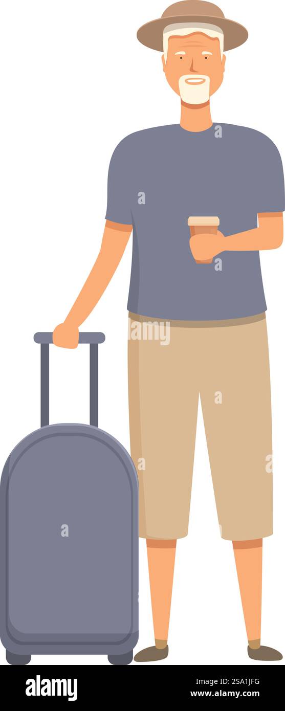 Homme senior avec vecteur de dessin animé d'icône de sac de voyage. Personnes âgées sociales. Balade à pied. Homme senior avec vecteur de dessin animé d'icône de sac de voyage. Personnes âgées sociales Illustration de Vecteur