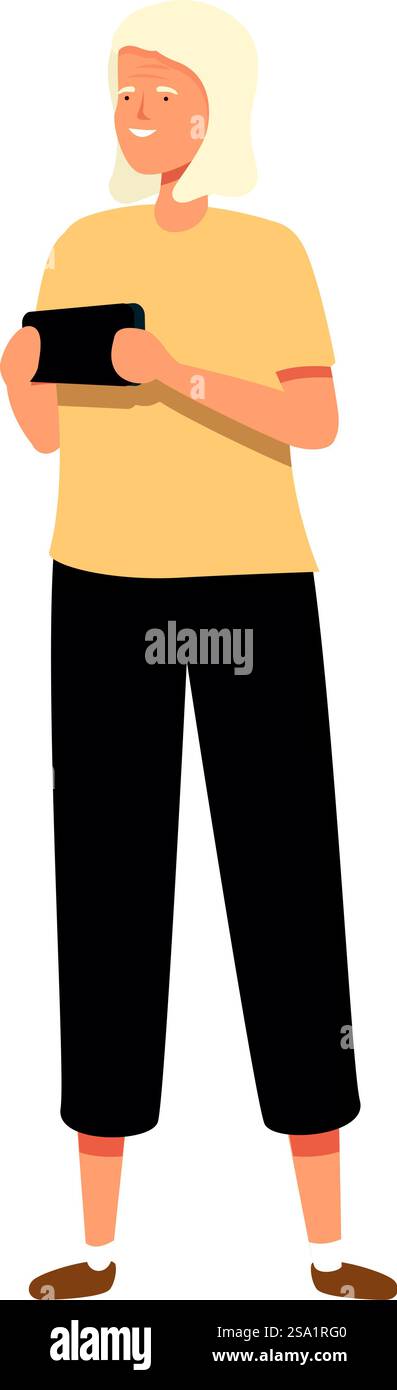 Grand-mère prendre smartphone shot Icon vecteur de dessin animé. Voyage senior. Personne Granny. Grand-mère prendre smartphone shot Icon vecteur de dessin animé. Voyage senior Illustration de Vecteur