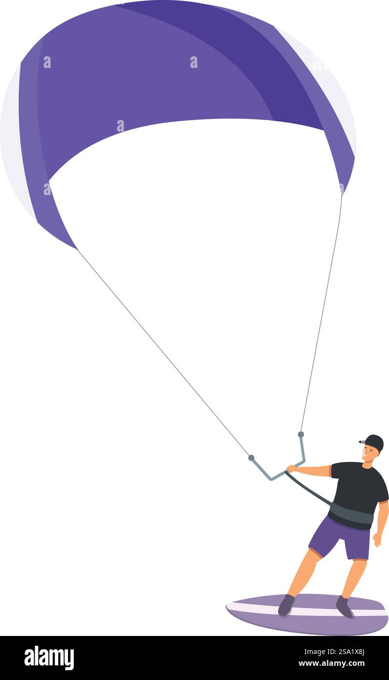 Vecteur de dessin animé d'icône de kitesurf Guy. Habileté athlétique. Sport de planche extrême. Vecteur de dessin animé d'icône de kitesurf Guy. Habileté athlétique Illustration de Vecteur