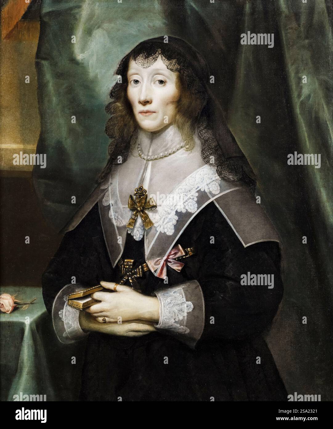 La reine Henrietta Maria de France (1609-1669) en deuil (contesté), portrait peint à l'huile sur toile par Cornelius Johnson (Cornelis Janssens van Ceulen), 1650-1659 Banque D'Images
