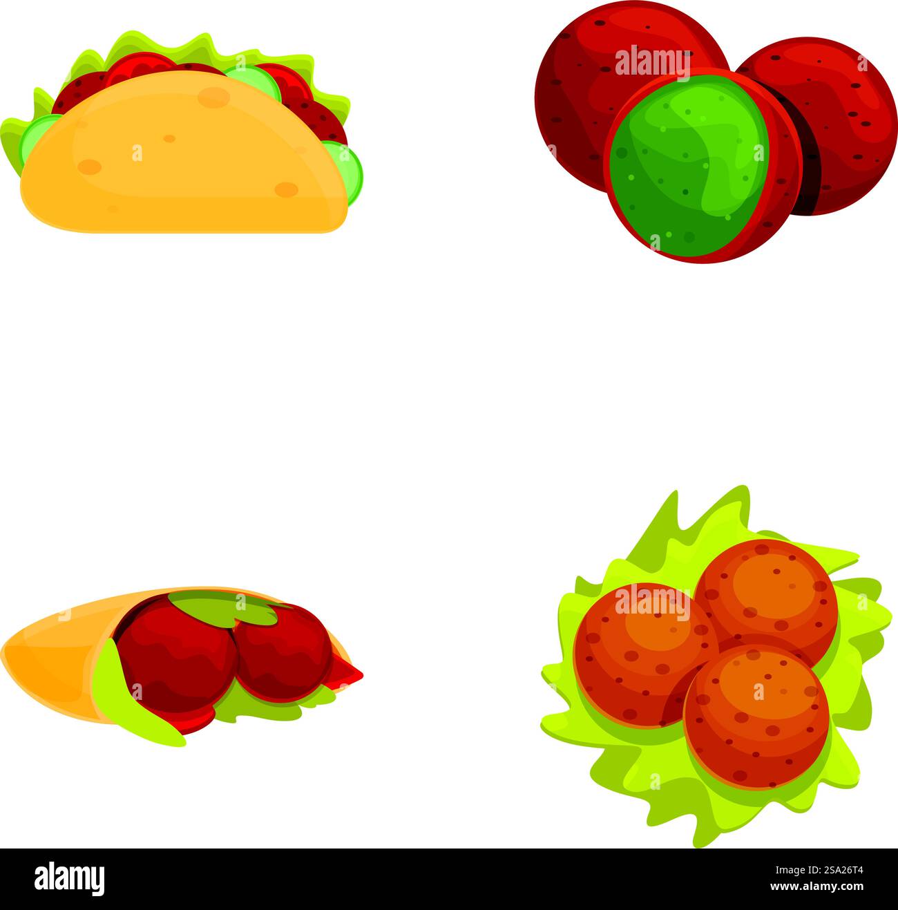 Les icônes fraîches de falafel définissent le vecteur de dessin animé. Falafel plein de viande et de légumes frais. Cuisine juive et arabe. Les icônes fraîches de falafel définissent le vecteur de dessin animé. Falafel plein de viande et de légumes frais Illustration de Vecteur