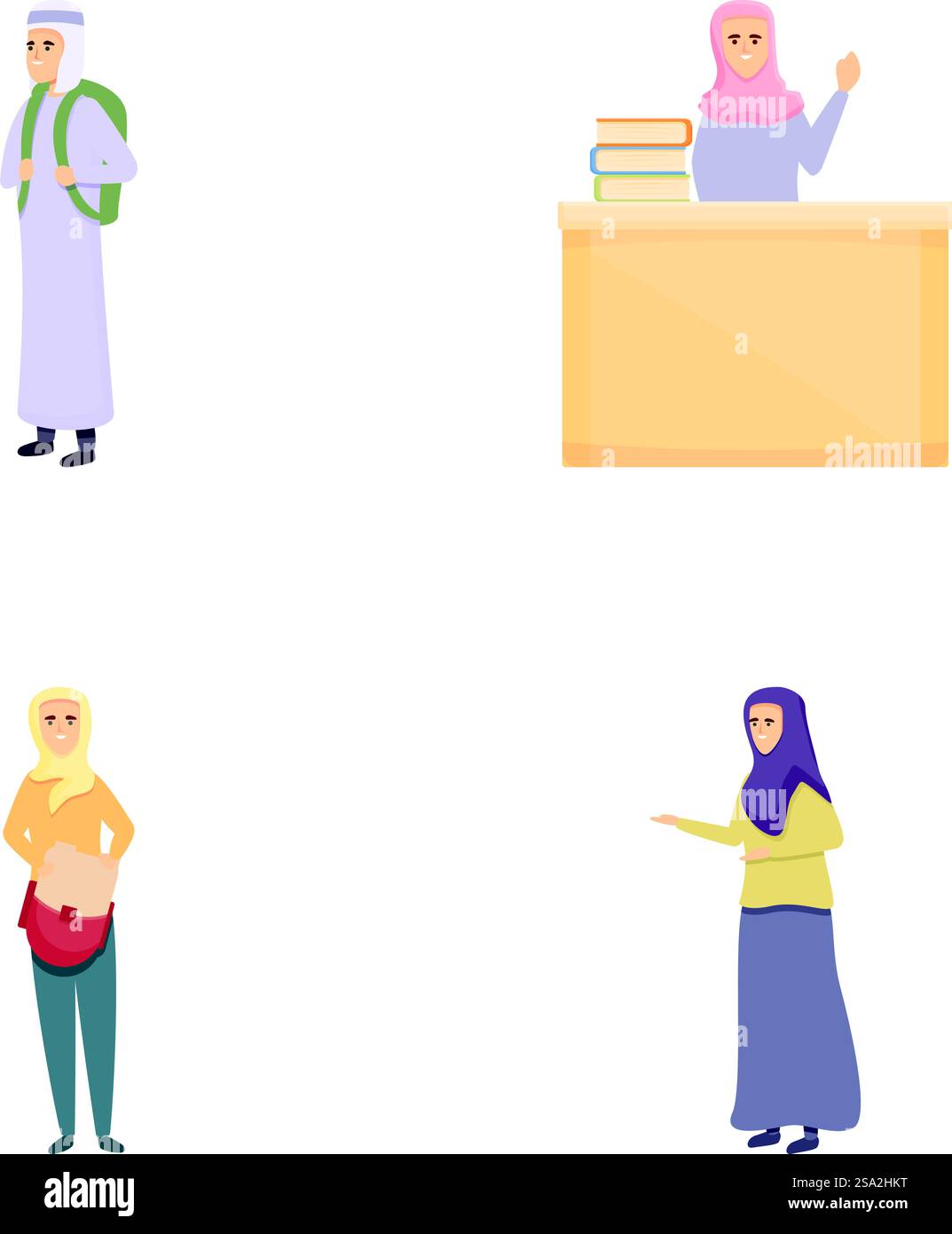 Les icônes de leçon arabe définissent le vecteur de dessin animé. Élève arabe en tissu national. Concept d'éducation. Les icônes de leçon arabe définissent le vecteur de dessin animé. Élève arabe en tissu national Illustration de Vecteur