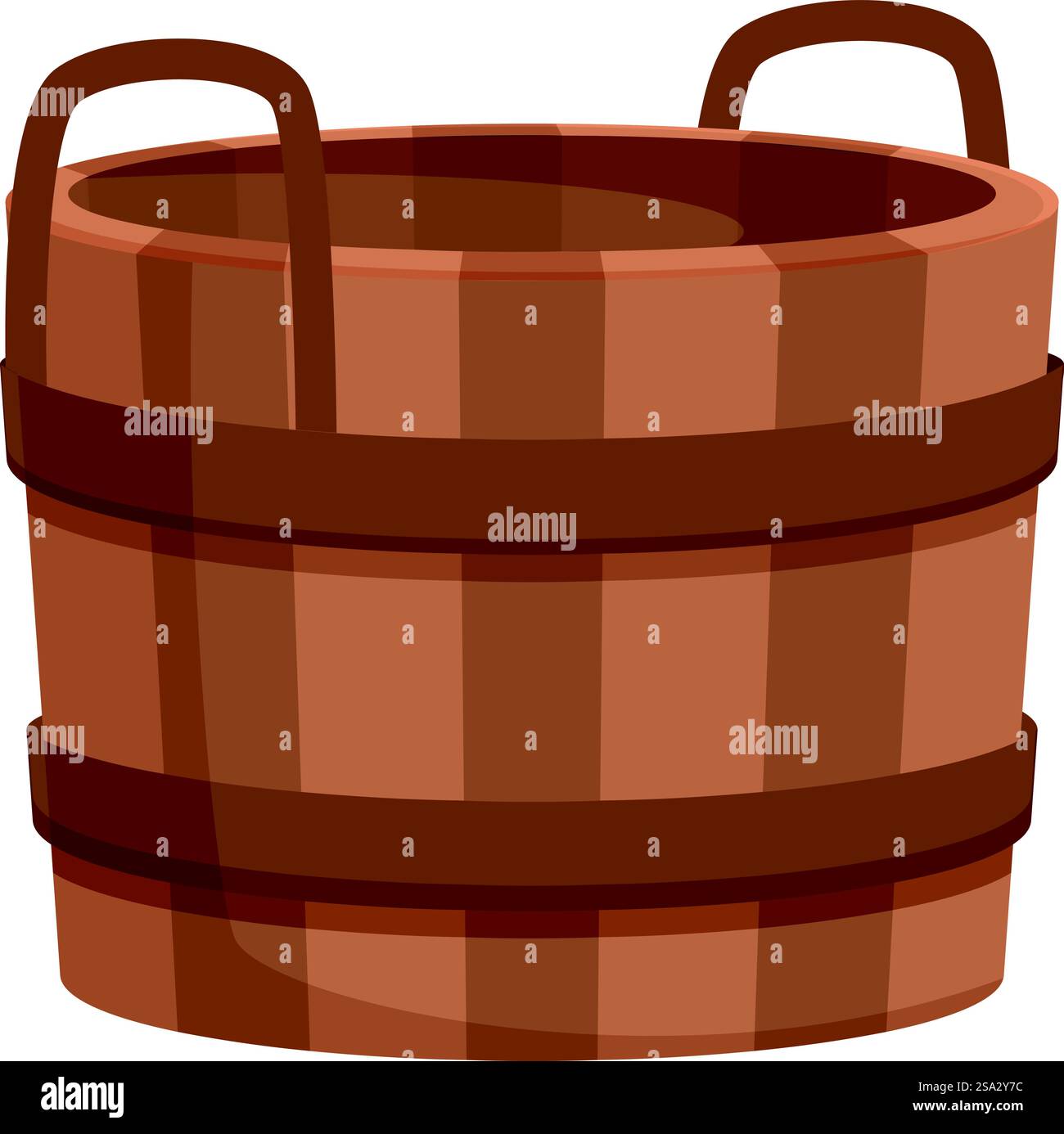 Illustration de seau en bois de dessin animé vintage avec poignée, isolé sur fond blanc. Illustration isolée d'un seau en bois de style dessin animé sur un fond blanc Illustration de Vecteur