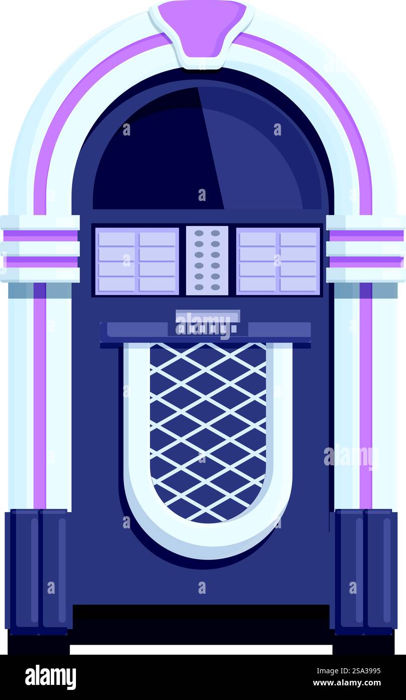 Illustration de juke-box vintage détaillée avec un design rétro coloré et un style nostalgique des années 1950, parfait pour la musique et les projets graphiques divertissants. Illustration colorée d'un juke-box rétrostyle, parfait pour les thèmes nostalgiques Illustration de Vecteur