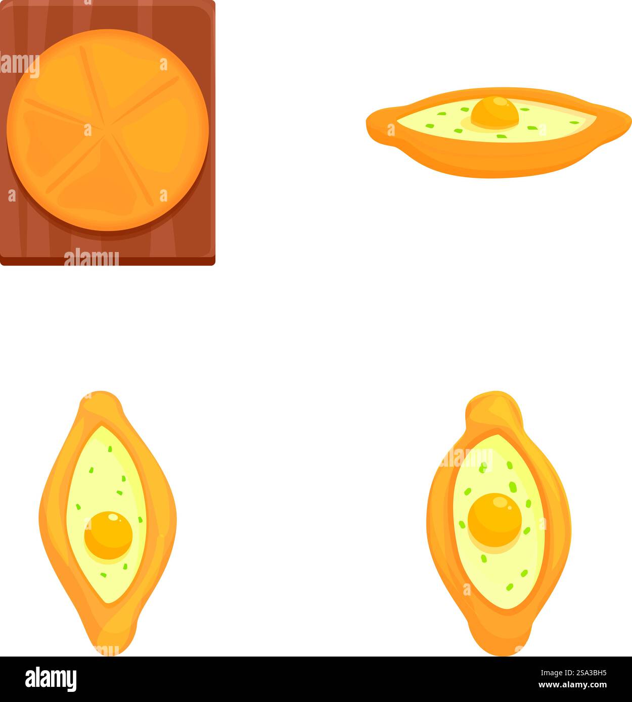 Quatre illustrations vectorielles colorées de khachapuri géorgien traditionnel dans diverses formes. Ensemble de dessins animés Khachapuri illustrations de cuisine géorgienne Illustration de Vecteur