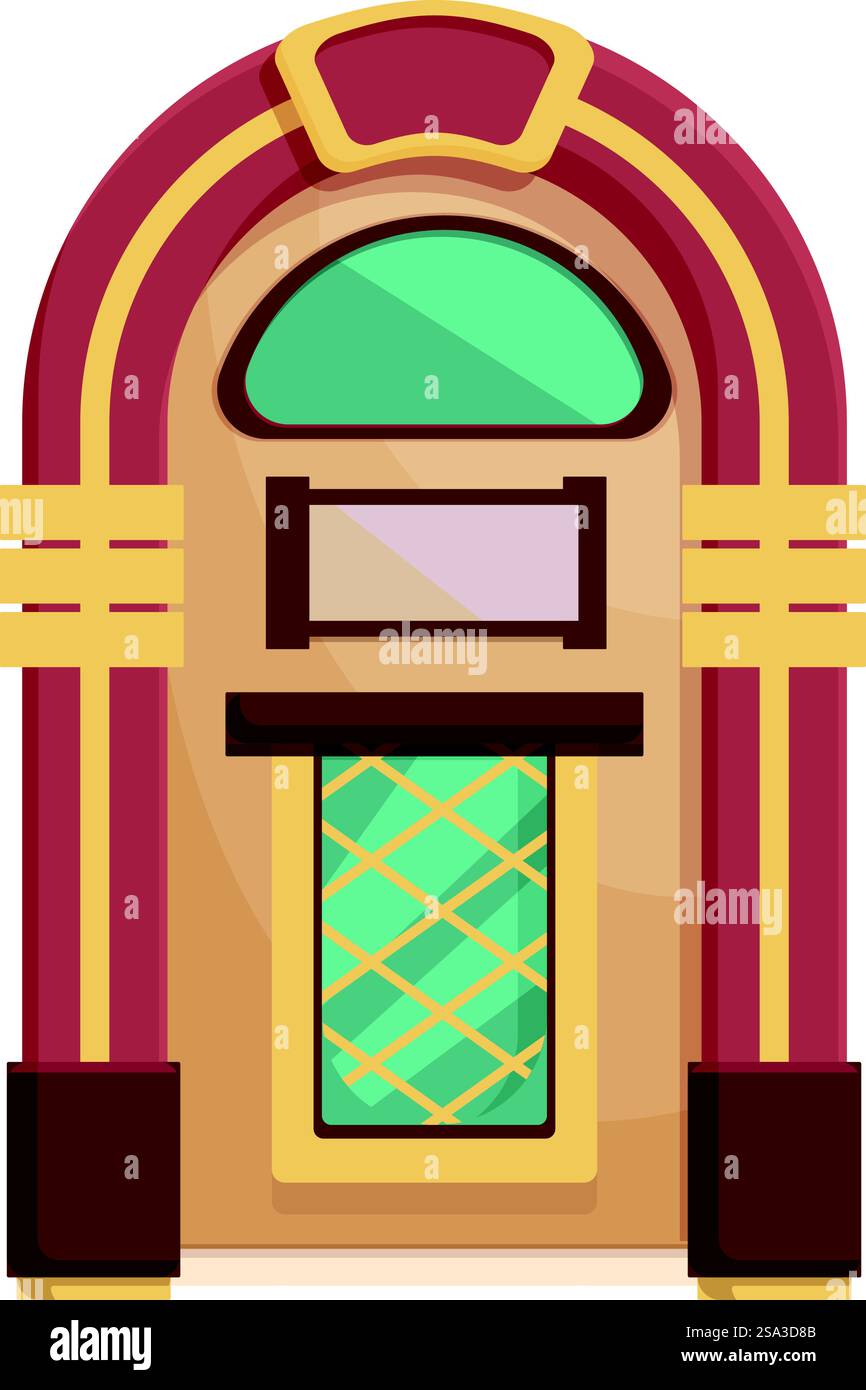Illustration vectorielle vintage colorée de juke-box avec lecteur de musique rétro des années 1950, art graphique ancien et icône de style americana nostalgique. Illustration rétro colorée de juke-box avec un design classique adapté aux graphismes musicthemed Illustration de Vecteur