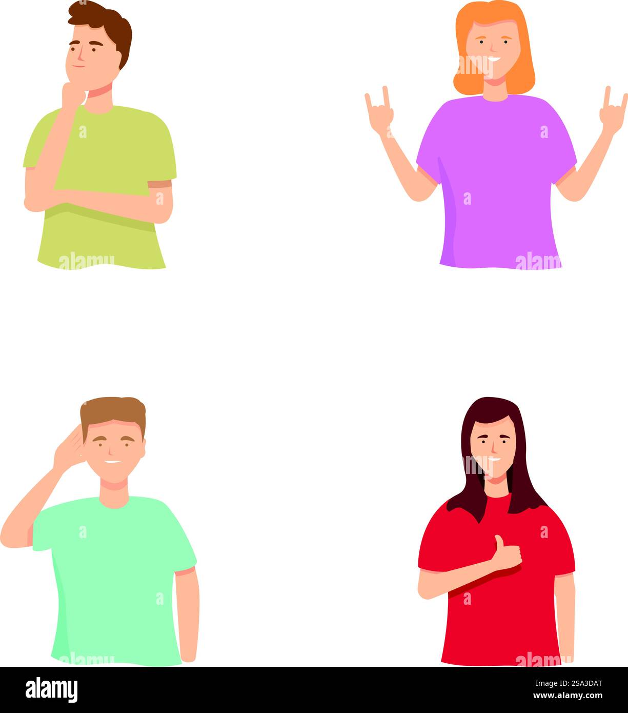 Collection de personnages de dessins animés avec diverses expressions et gestes isolés sur fond blanc. Ensemble de personnes de dessins animés divers montrant différentes émotions Illustration de Vecteur