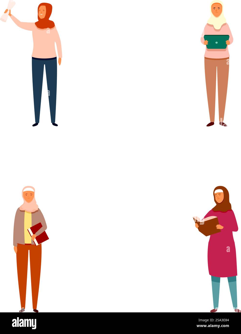Collection de divers personnages de femmes dans diverses poses et tenues illustration ensemble avec tenue culturelle. Hijab. Vêtements décontractés. Et un style de vie moderne représentant l'inclusivité. Élégance. Collection de femmes diverses illustrées dans diverses tenues et pose sur un fond blanc Illustration de Vecteur