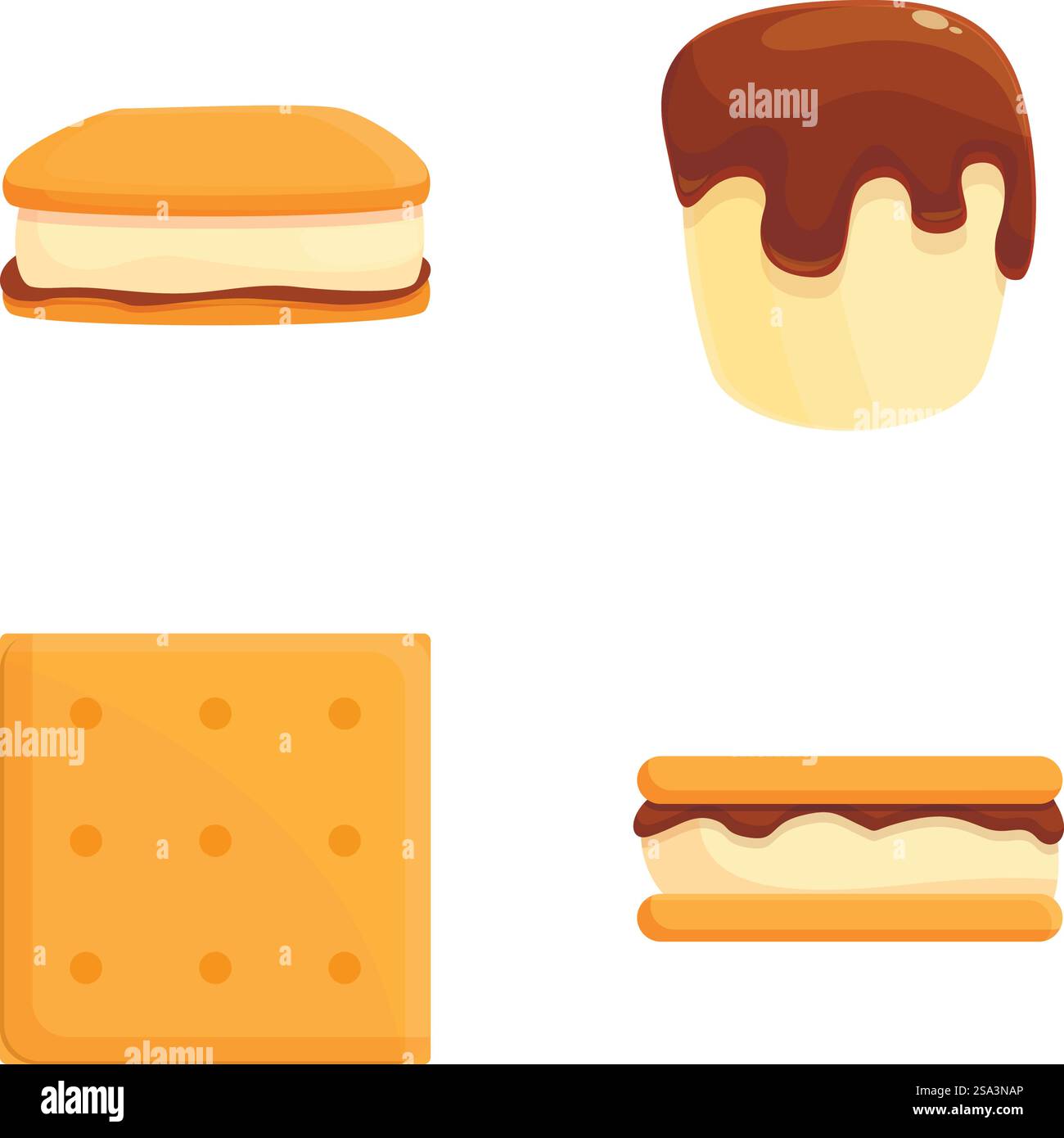 Collection d'illustrations sucrées et salées sur fond blanc. Illustrations de desserts et de collations assortis Illustration de Vecteur