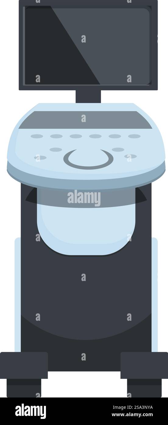 Graphique vectoriel de conception plate d'un dispositif médical de diagnostic par ultrasons contemporain sur fond blanc. Illustration vectorielle moderne de machine à ultrasons Illustration de Vecteur