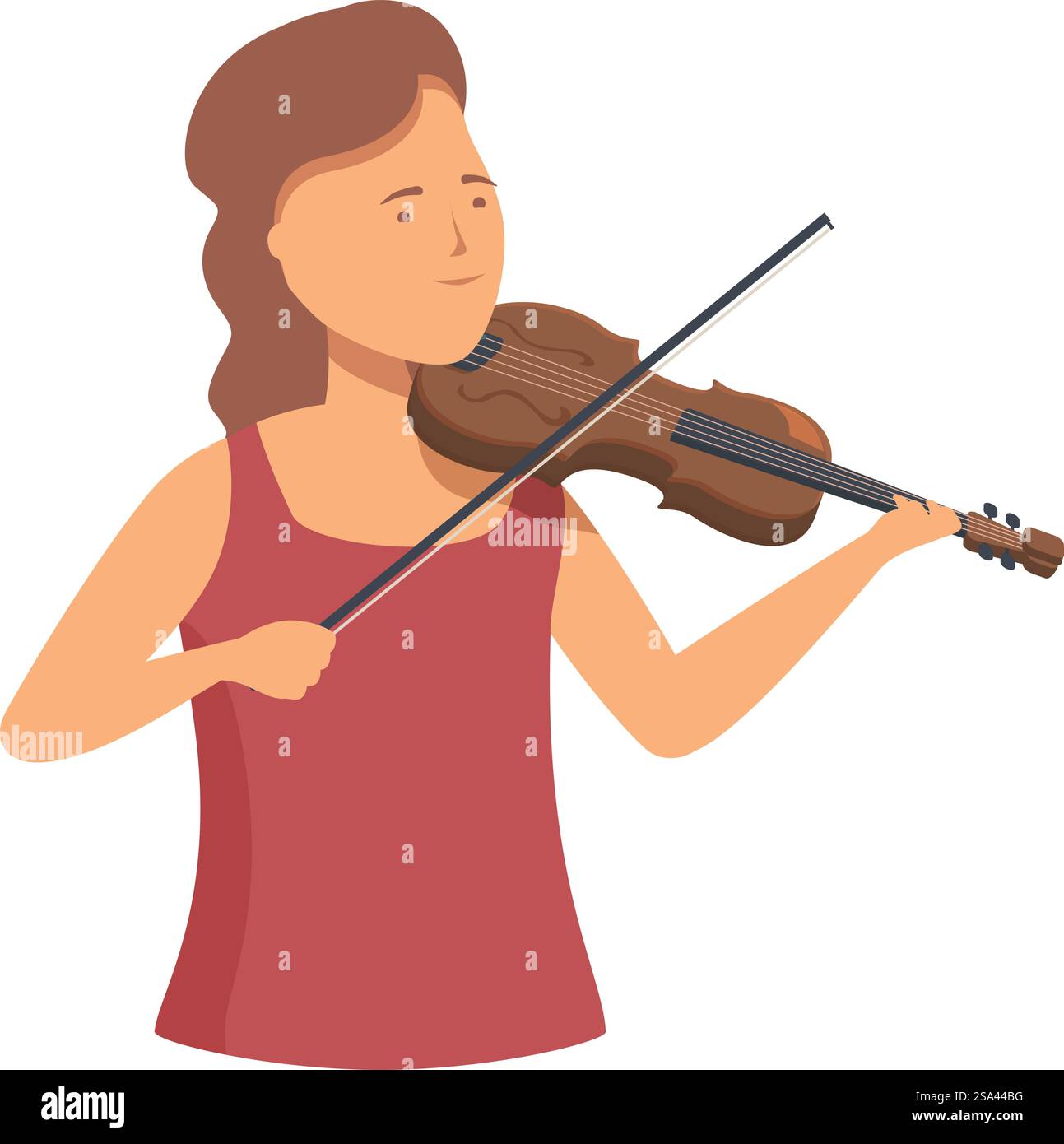 Une jeune femme, peut-être musicienne professionnelle, joue du violon classique avec un arc. Musicienne féminine jouant du violon avec arc sur fond blanc Illustration de Vecteur
