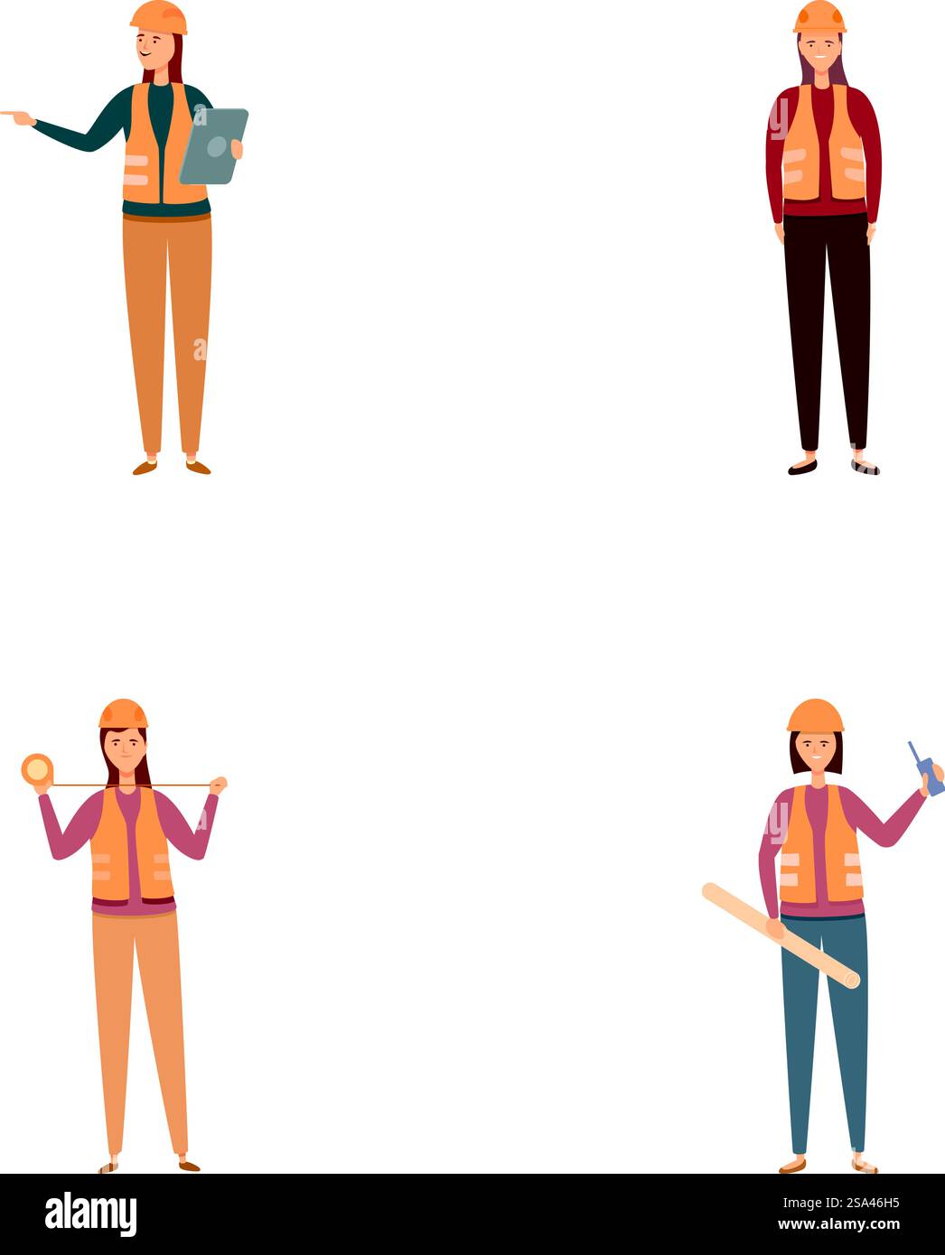 Collection d'illustrations vectorielles représentant une femme dans diverses poses et tenues professionnelles. Jeu de poses de personnage de femme professionnelle Illustration de Vecteur