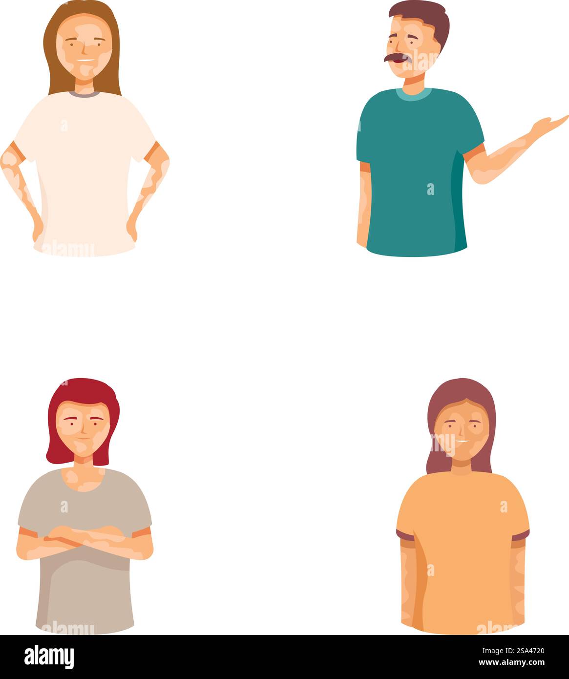 Illustration vectorielle de personnages de dessins animés avec différentes expressions et postures. Ensemble diversifié de personnes de dessins animés exprimant des émotions Illustration de Vecteur