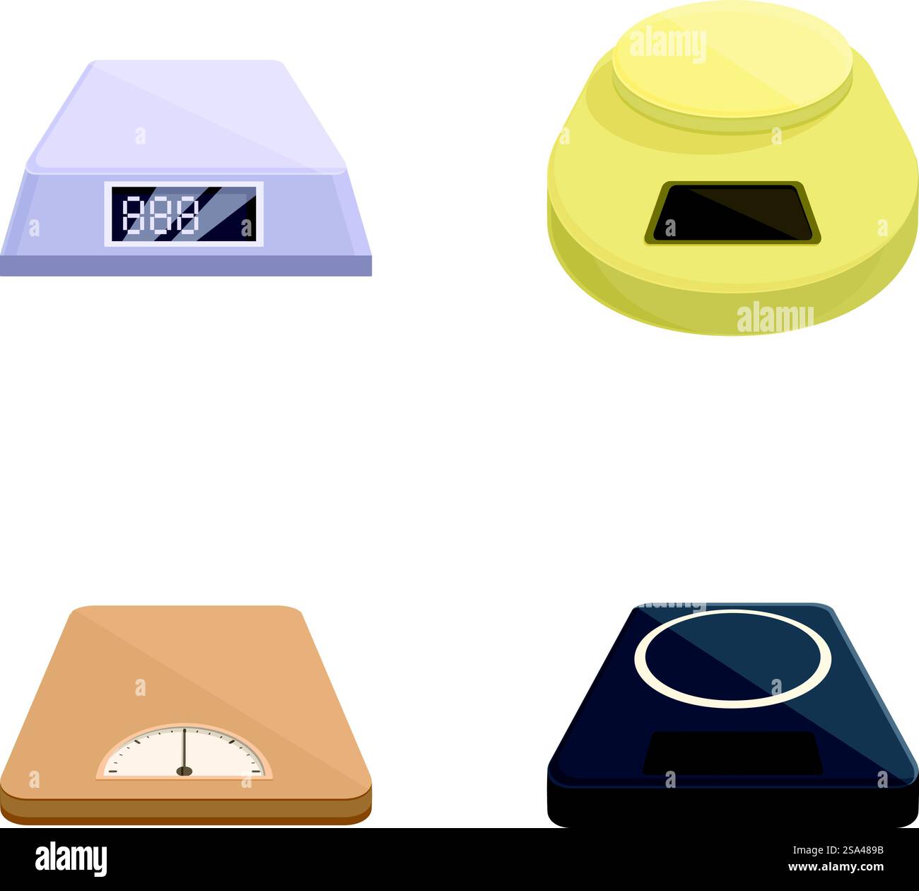 Collection de quatre balances modernes différentes dans un design plat, isolé sur un fond blanc. Différents types de balances isolées sur blanc Illustration de Vecteur