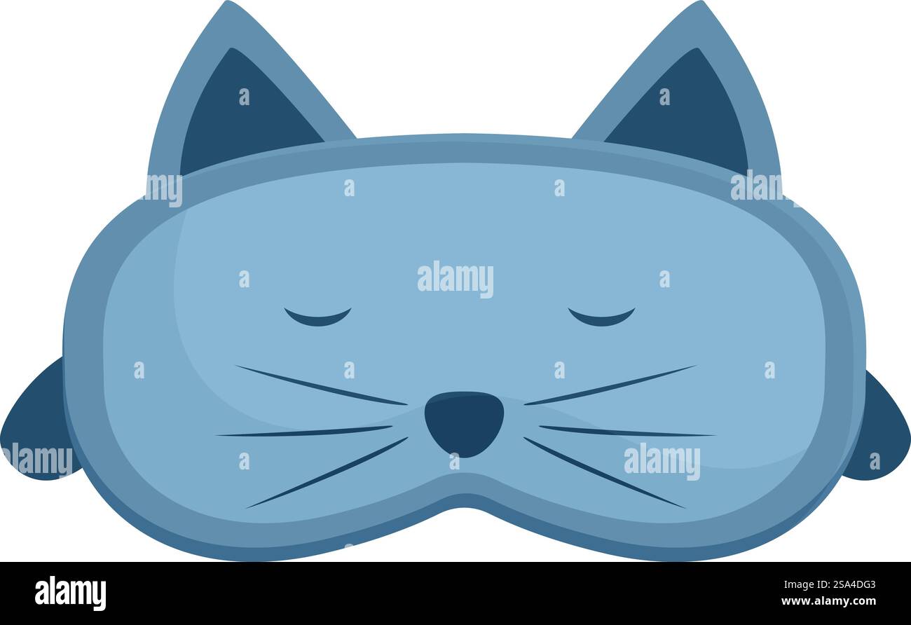 Masque de sommeil doux pour une nuit de sommeil paisible, orné d'un motif chat ludique. Joli masque de sommeil bleu en forme de chat endormi avec les yeux fermés pour un sommeil confortable Illustration de Vecteur
