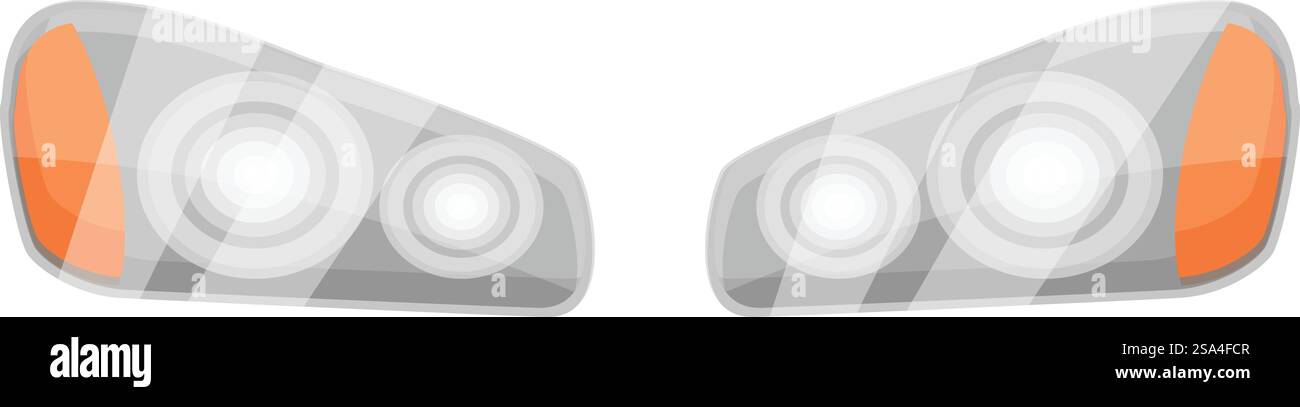 Paire de phares de voiture brillante avec des faisceaux lumineux brillants la nuit. Deux phares de voiture brillent dans l'obscurité Illustration de Vecteur